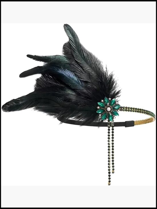 Vintage Style Feather Headband Rhinestone Tassel Great Gatsby Flapper Hair main image 5